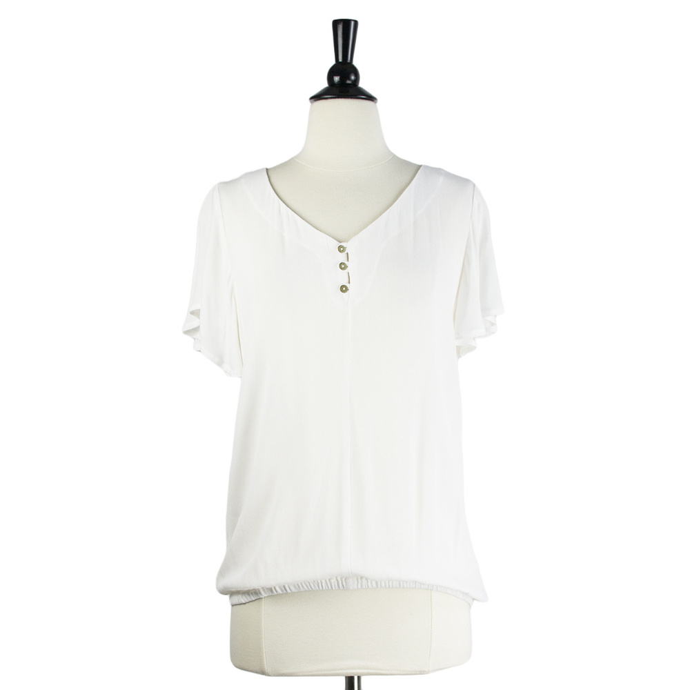 SKUNKFUNK White Semi Sheer Short Sleeve Blouse